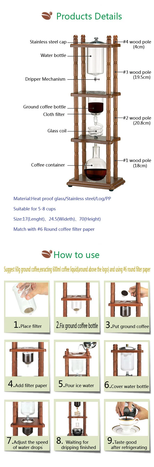 Tiamo WATER DRIP COFFEE MAKER 5-8CUPS