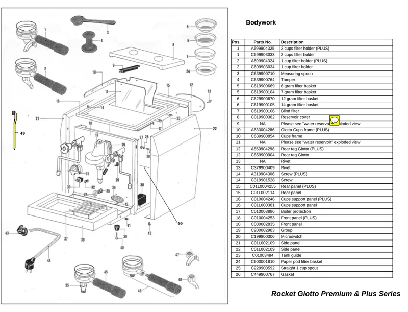 Rocket plastkant Giotto Plus/Evo - Reservedele OEM-nummer: A630004286