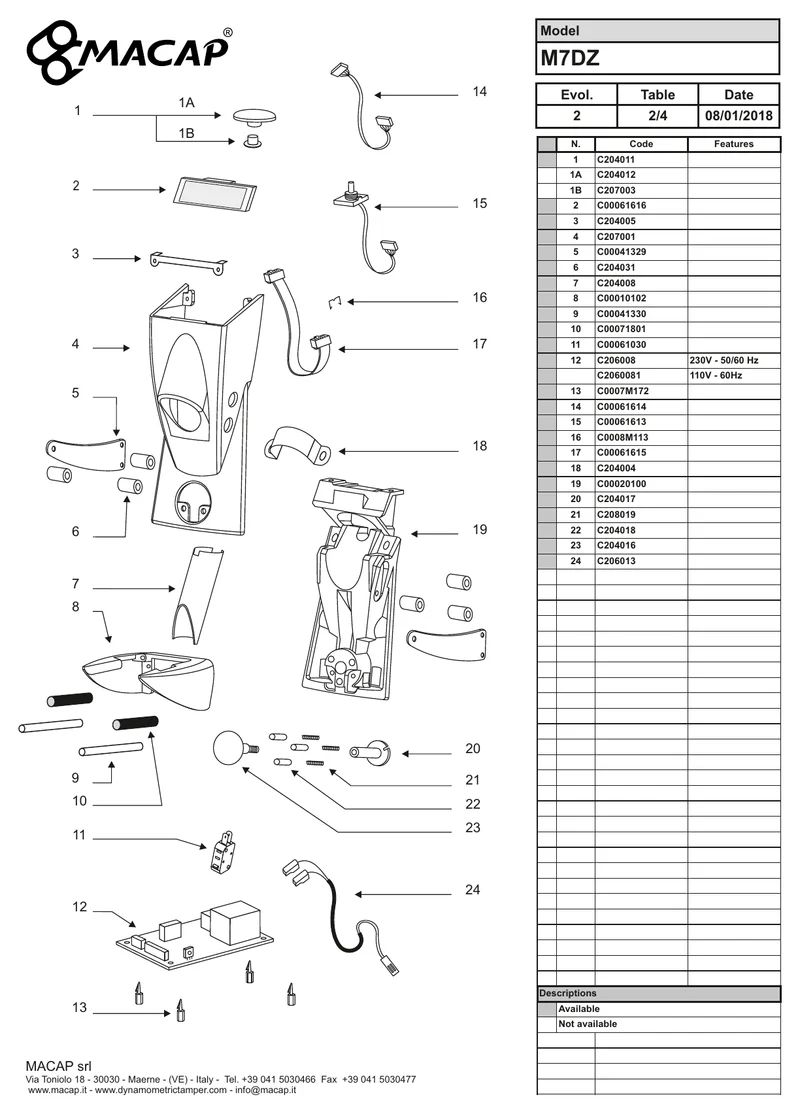 Macap MXDZ - M7DZ FORBINDELSESKABEL - Reservedele OEM-nummer: C00061615