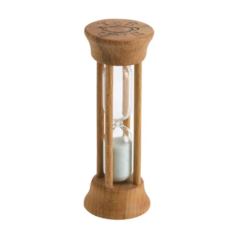 Timeglas i Træ med Hvidt Sand - 3 Min.