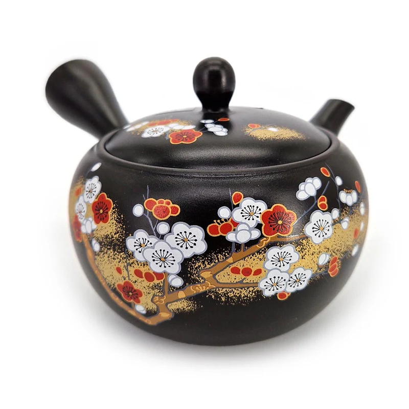Japansk Kyusu fra Tokoname med Røde & Hvide Blomster – 300 ml