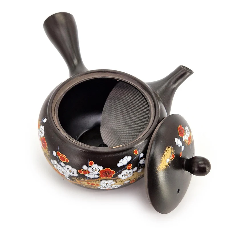 Japansk Kyusu fra Tokoname med Røde & Hvide Blomster – 300 ml