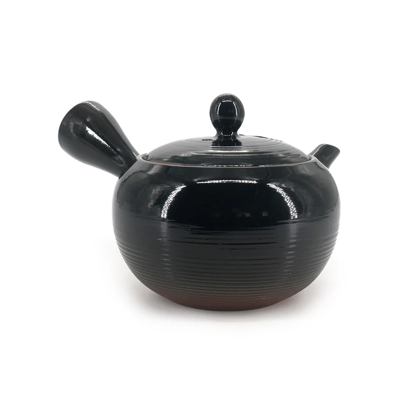 Japansk Kyusu fra Tokoname - Sort-Glaseret med Riflet Mønster – 340 ml