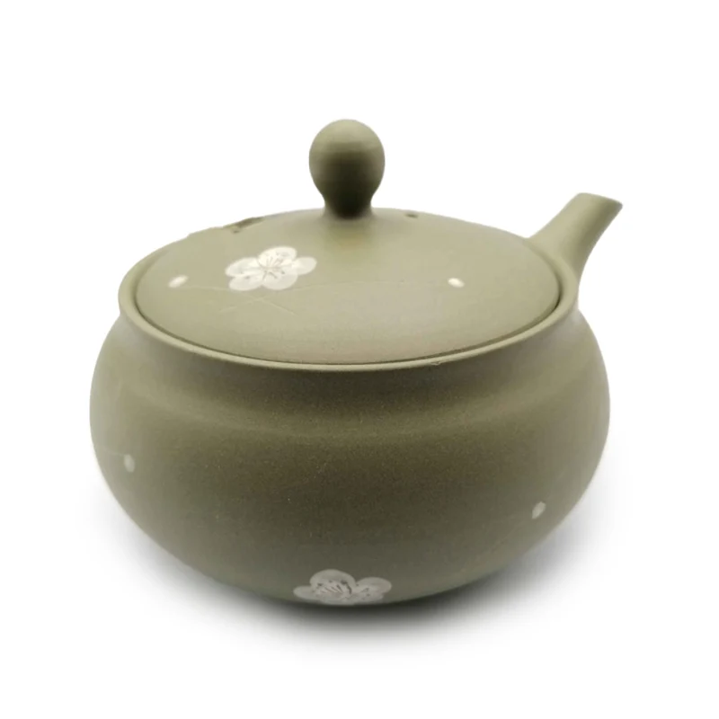 Grøn Japansk Kyusu fra Tokoname med Hvide Blomster - 210 ml