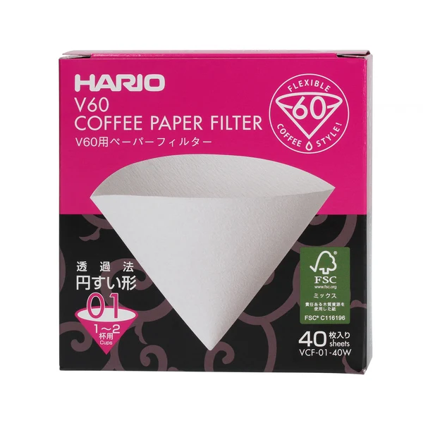 V60 Filterpapir, 40 stk, Størrelse 01, 02, 03