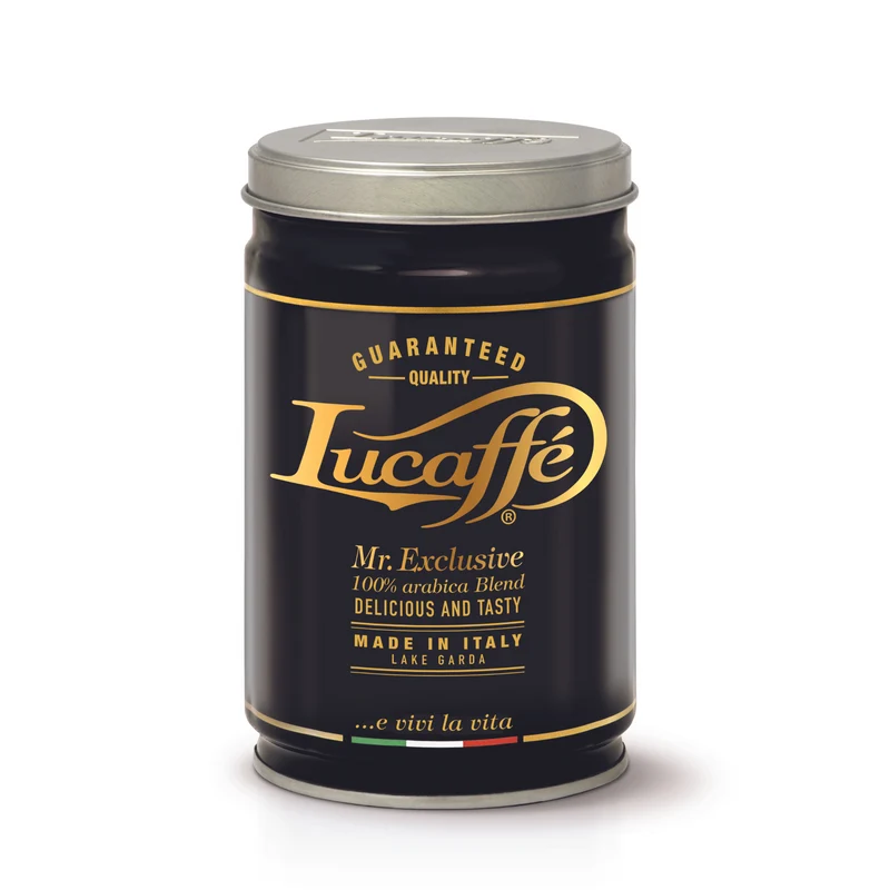 Italiensk luksus kaffe. Lucaffe 100% Arabica bønner dåse 250 gr.