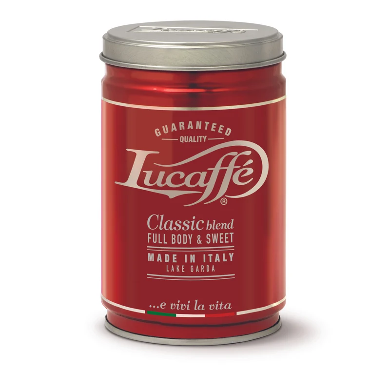 Vores mest solgte italienske kaffe. Lucaffe Classic kaffe bønner. 250g dåse