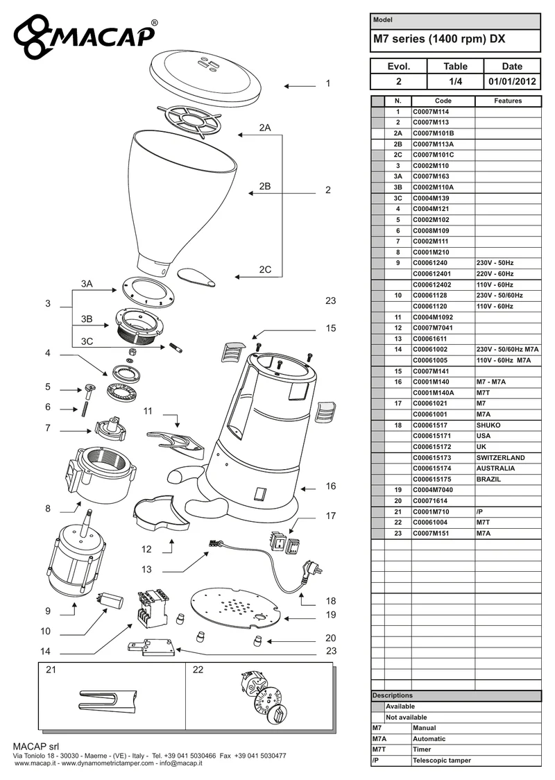 Macap doseringsbakke - Reservedele OEM-nummer: C0002M110