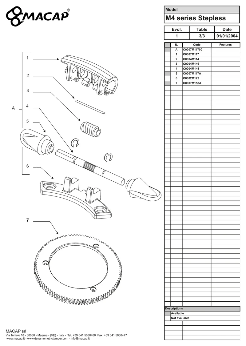 Macap trinløs indstillingsring M4 - Reservdel OEM-nummer: C0007M158A