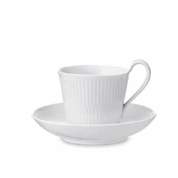 Royal Copenhagen Hvid Riflet højhanks kop og underkop 25 cl