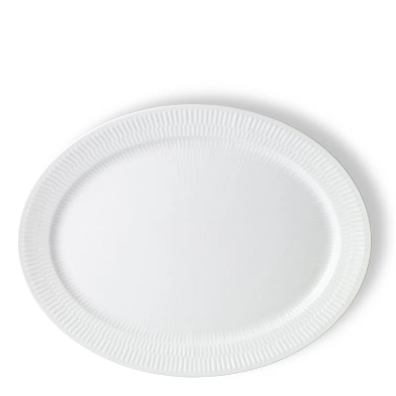 Royal Copenhagen hvid riflet fad oval 33 cm
