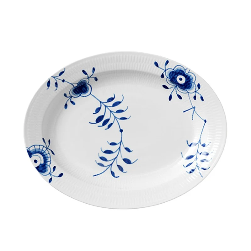 Royal Copenhagen blå mega riflet fad oval 36,5 cm
