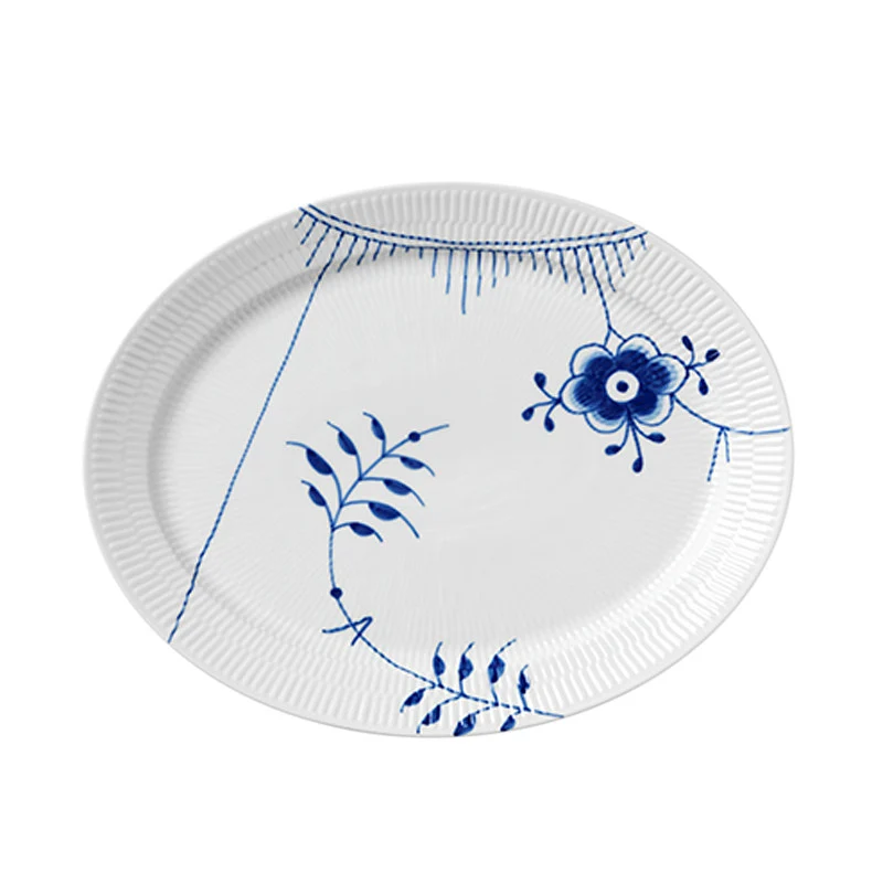 Royal Copenhagen blå mega riflet fad oval 33 cm
