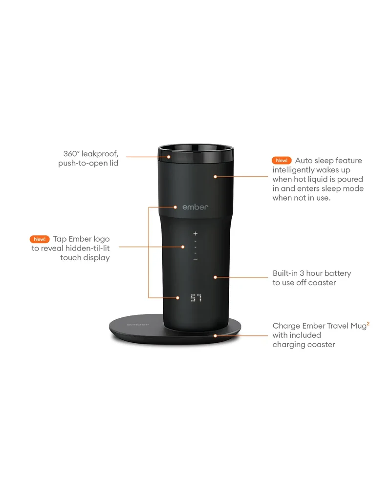 Elektrisk kafferejsemug sort V2 - 355 ml