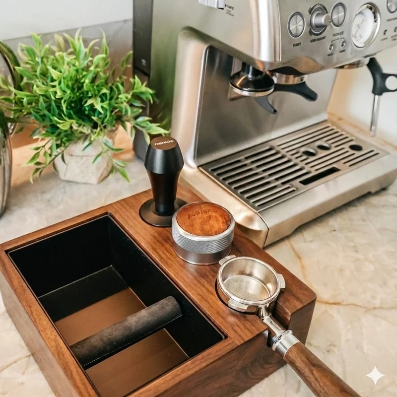 Sopresta Premium Tamperstation med Knockbox – Valnød