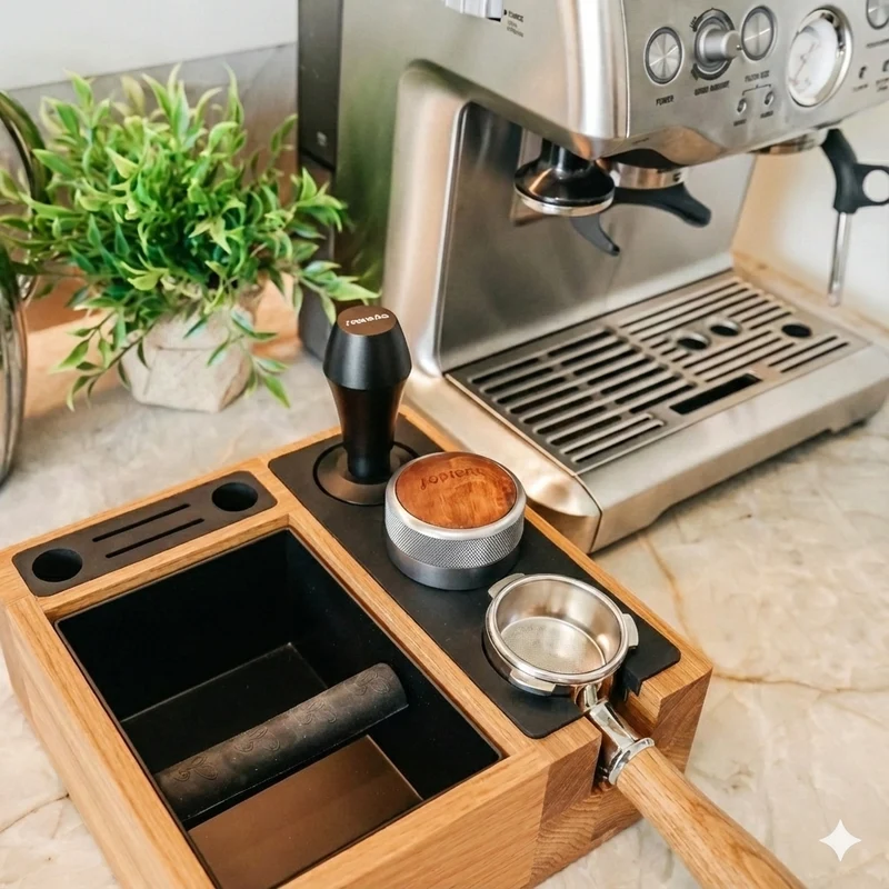 Sopresta Premium Tamperstation med Knockbox – Eg