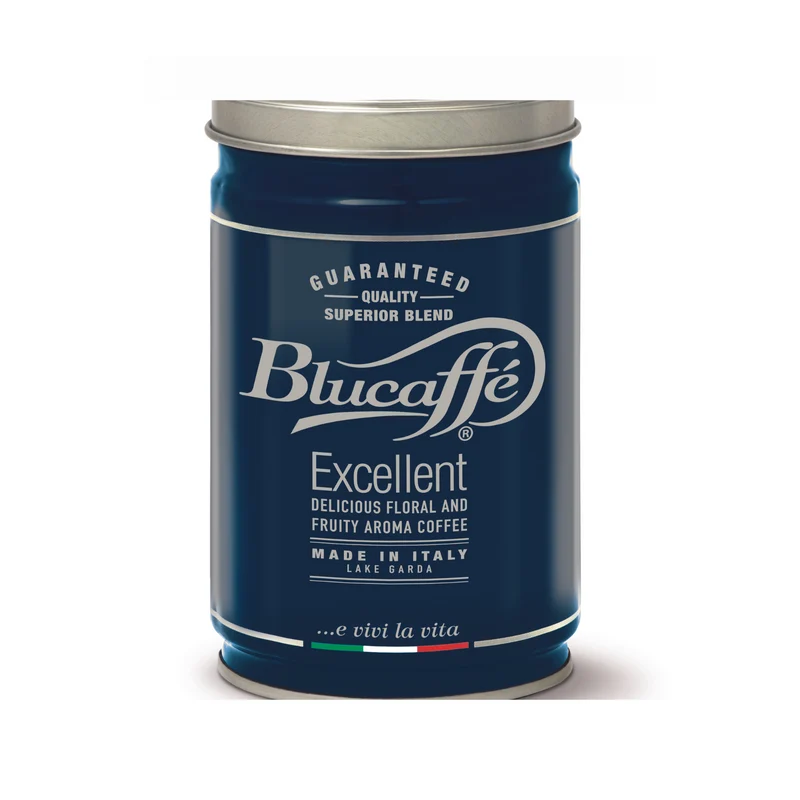 Forførende italiensk luksus kaffe i eksklusiv dåse. Lucaffe Blucaffe kaffe bønner