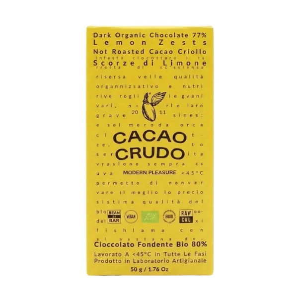 Cioccolato Fondente Bio 77% Scorze di Limone 50g - Cacao Crudo