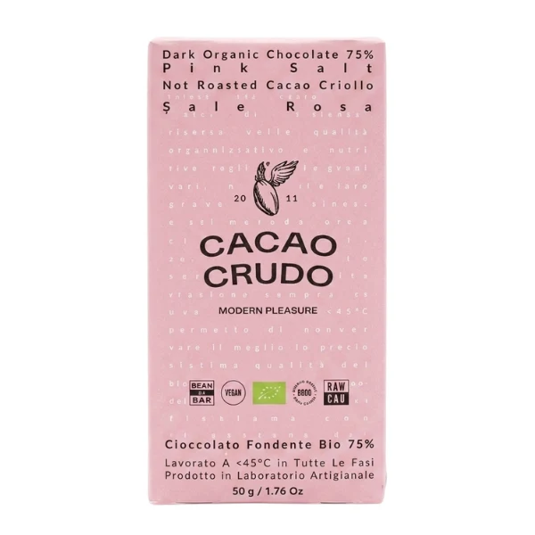 Cioccolato Fondente Bio 75% Sale Rosa dell'Himalaya 50g - Cacao Crudo