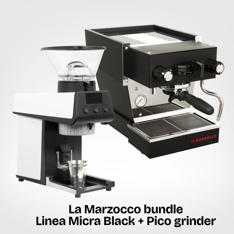 La Marzocco Linea Micra, black + Pico grinder, white