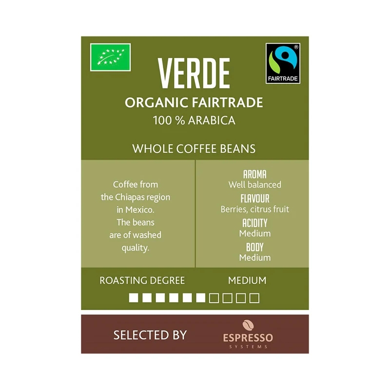 Verde Hele Bønner - Økologisk & Fairtrade 1 kg.