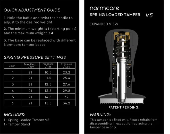 Tamper med fjeder V5 - 58.5mm titanium, rillet base