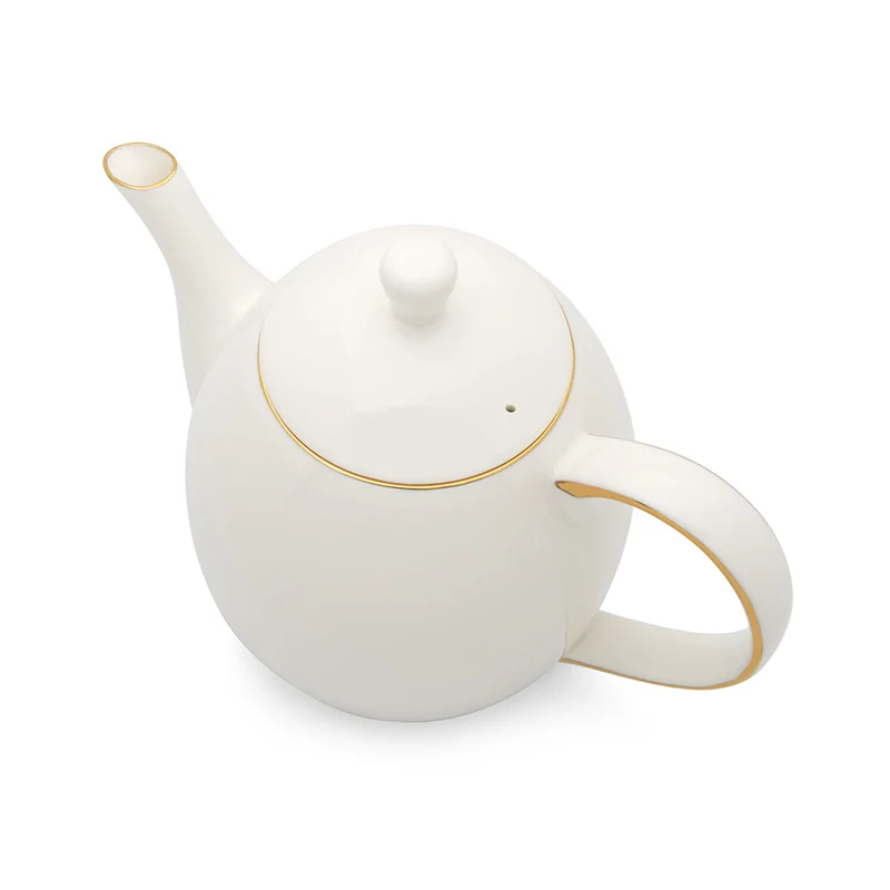Tesæt - Porcelæn - Tekande 1,2 L + 2 Krus - Hvid med Gyldne Kanter
