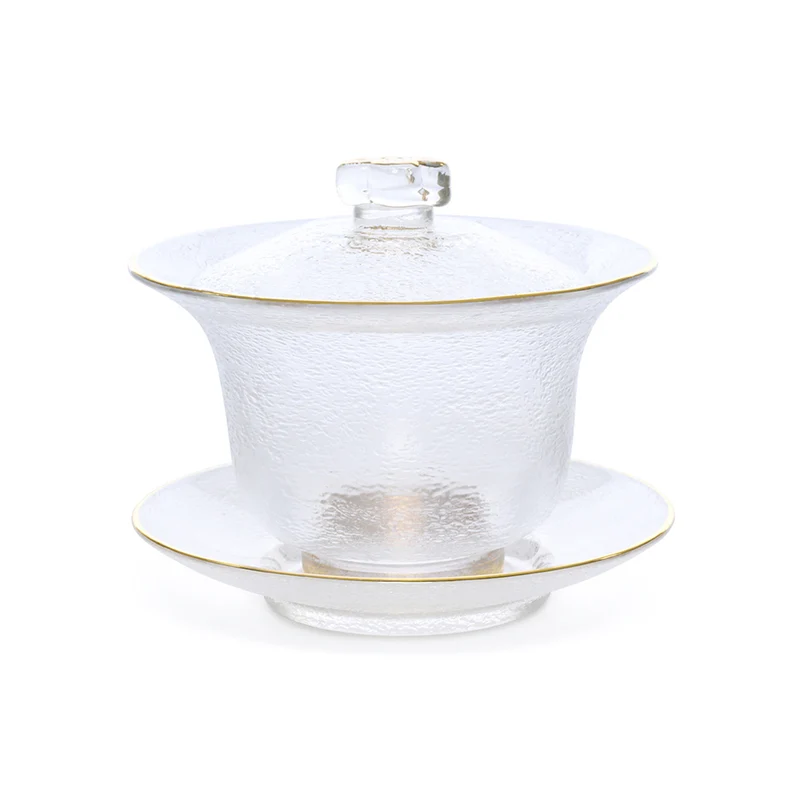 Glas Gaiwan med Struktur og Gyldne Kanter 135 ml