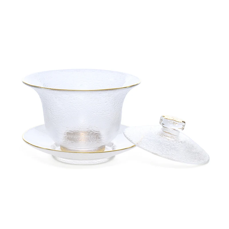 Glas Gaiwan med Struktur og Gyldne Kanter 135 ml