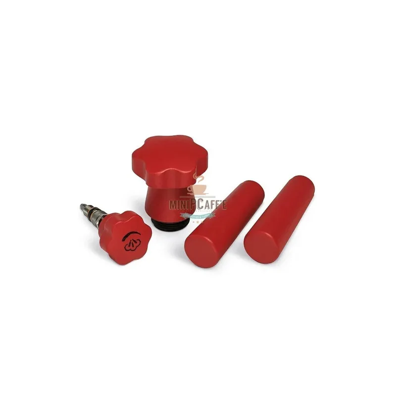 La Pavoni Red Wood Handle Set with Bottomless Portafilter and Tamper