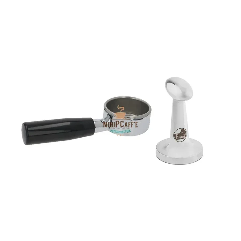 La Pavoni Brown Wood Handle Set with Bottomless Portafilter and Tamper
