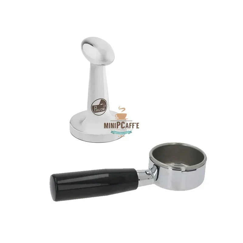 La Pavoni Black Wood Handle Set with Bottomless Portafilter and Tamper