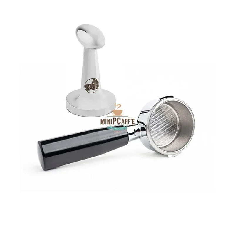 La Pavoni Black Wood Handle Set with Bottomless Portafilter and Tamper