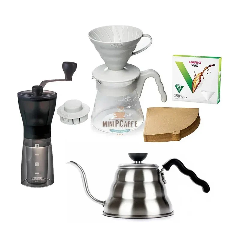Hario V60 Starter Kit Pale Grey with Mini-Slim Plus Grinder