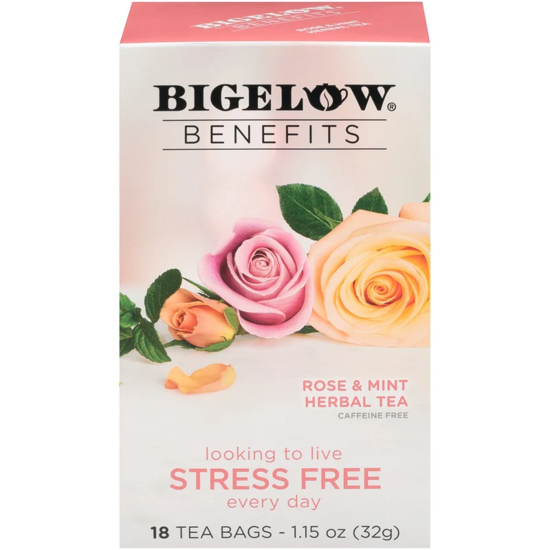 Bigelow Benefits Stress Free (Rose and Mint) Herbal Tea 18 CT