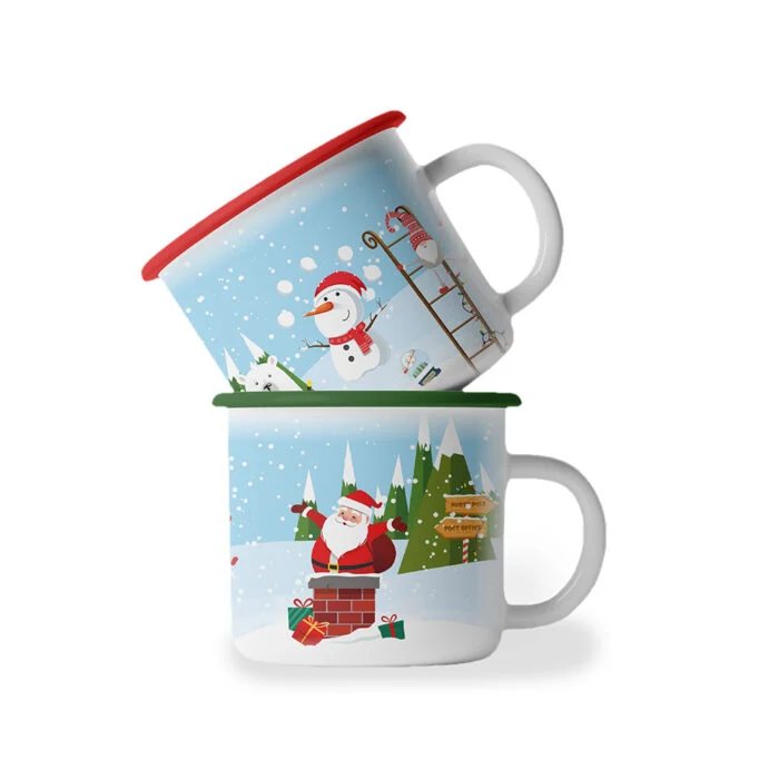 Gourmet Du Village - 2 Mug Set - Whimsical - Holiday (Santa & Gnome) - Kid Sized